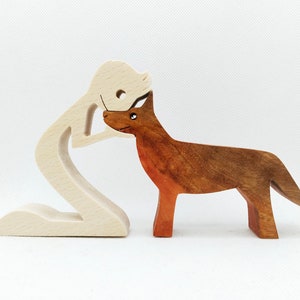 Woman and German Shepherd Dog – Pet Lover Gift – Handmade Wooden Figurine