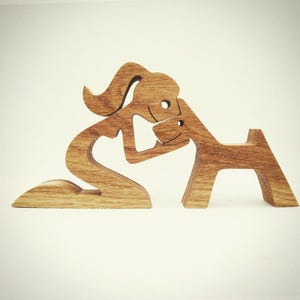 Woman and dog / oak wood