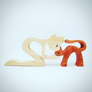 Man and Cat – Pet Lover Gift – Handmade Wooden Figurine