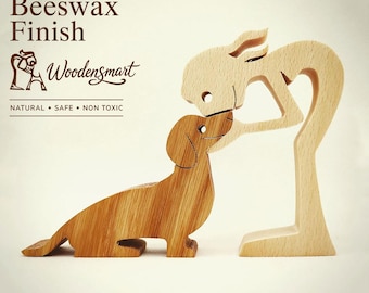 Personalized Wooden Woman & Dachshund Dog – Custom Name Pet Lover Gift – Handmade Natural Wood Decor