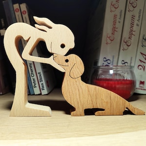 Personalized Wooden Woman & Dachshund Dog – Custom Name Pet Lover Gift – Handmade Natural Wood Decor