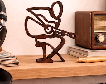 The Guitarist, minimal handmade wood art