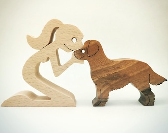 Woman & Labrador Retriever – Handmade Wooden Art – Dog Lover Gift – Pet Friendship Decor