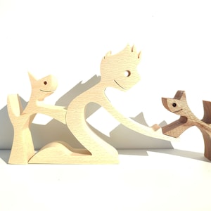 Man and Cats – Pet Lover Gift – Handmade Wooden Figurine