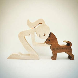 Woman and Chihuahua – Pet Lover Gift – Handmade Wooden Figurine
