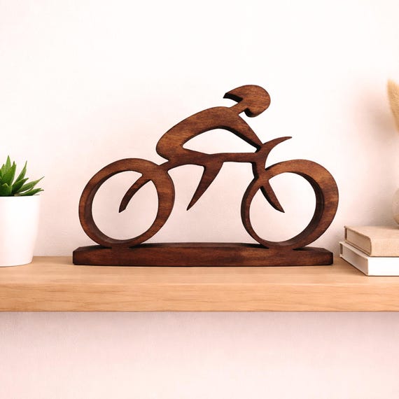 Wooden cyclist, , minimal handmade wooden art