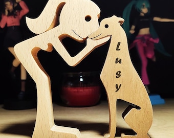 Regalo conmemorativo personalizado de madera para amantes de los galgos: recuerdo de la pérdida de una mascota, vínculo entre mujer y perro.