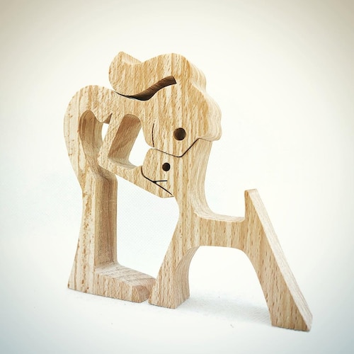 Statuetta In Legno Cane E Donna - Scultura In Faggio E Noce Per Decorazione E Ricordo - Foto 7