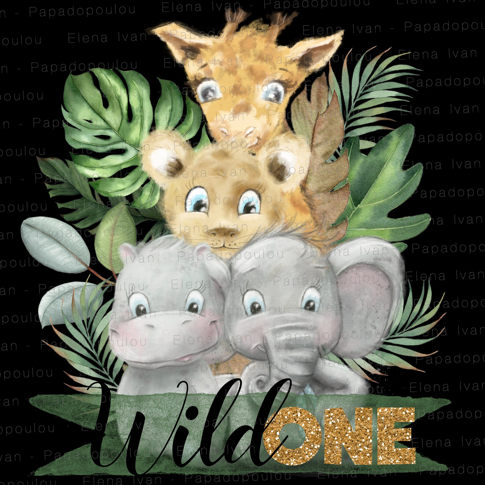 Wild One Safari Animals and Tropical Leaves Design Png - Etsy