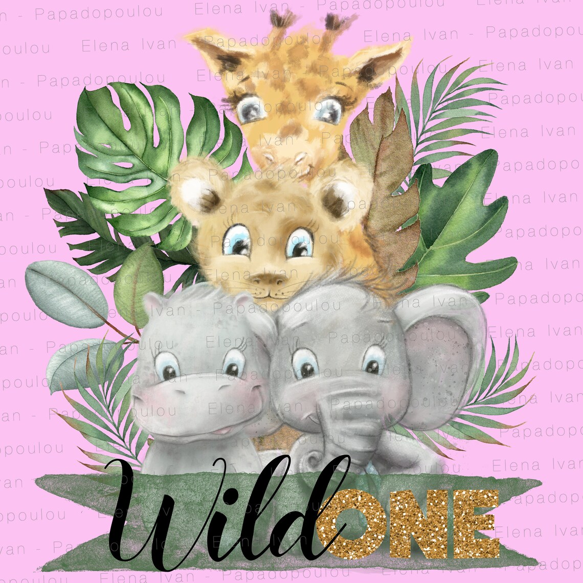 Wild One Safari Animals and Tropical Leaves Design Png - Etsy