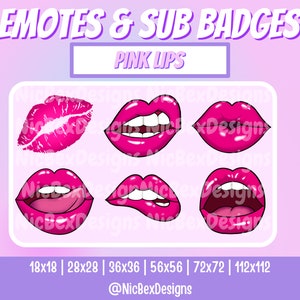 Pink Lips Twitch Sub Badges & Emotes / Bit badges / Youtube / Twitch Emotes / Sub Badges / Pink Lips Sub Badges / Lips Emotes / Kiss / Smile