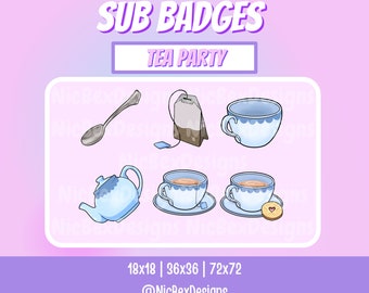 Tea Party Twitch Sub Badges / Bit badges / Streamer / Youtube/Cheer Badges/ Subscriber Badges / Kawaii / Evolution / Sub Badges / Tea Stream