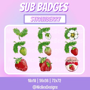 Strawberry Twitch Sub Badges / Streamer / Youtube / Cheer Badges/ Subscriber Badges / Evolution / Sub Badges / Fruit / Kawaii / Strawberries