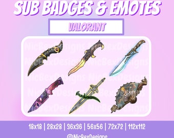 Distintivi e emote Valorant Twitch Sub / Distintivi bit / Coltello Valorant / Youtube / Emote Twitch / Vtuber / Distintivi Valorant Sub / Emote / Pugnale