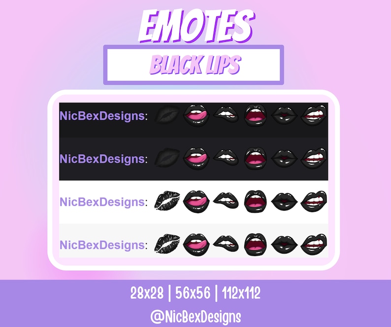 Black Lips Twitch Sub Badges & Emotes / Bit Badges / Youtube / Twitch Emotes / Sub Badges / Lip