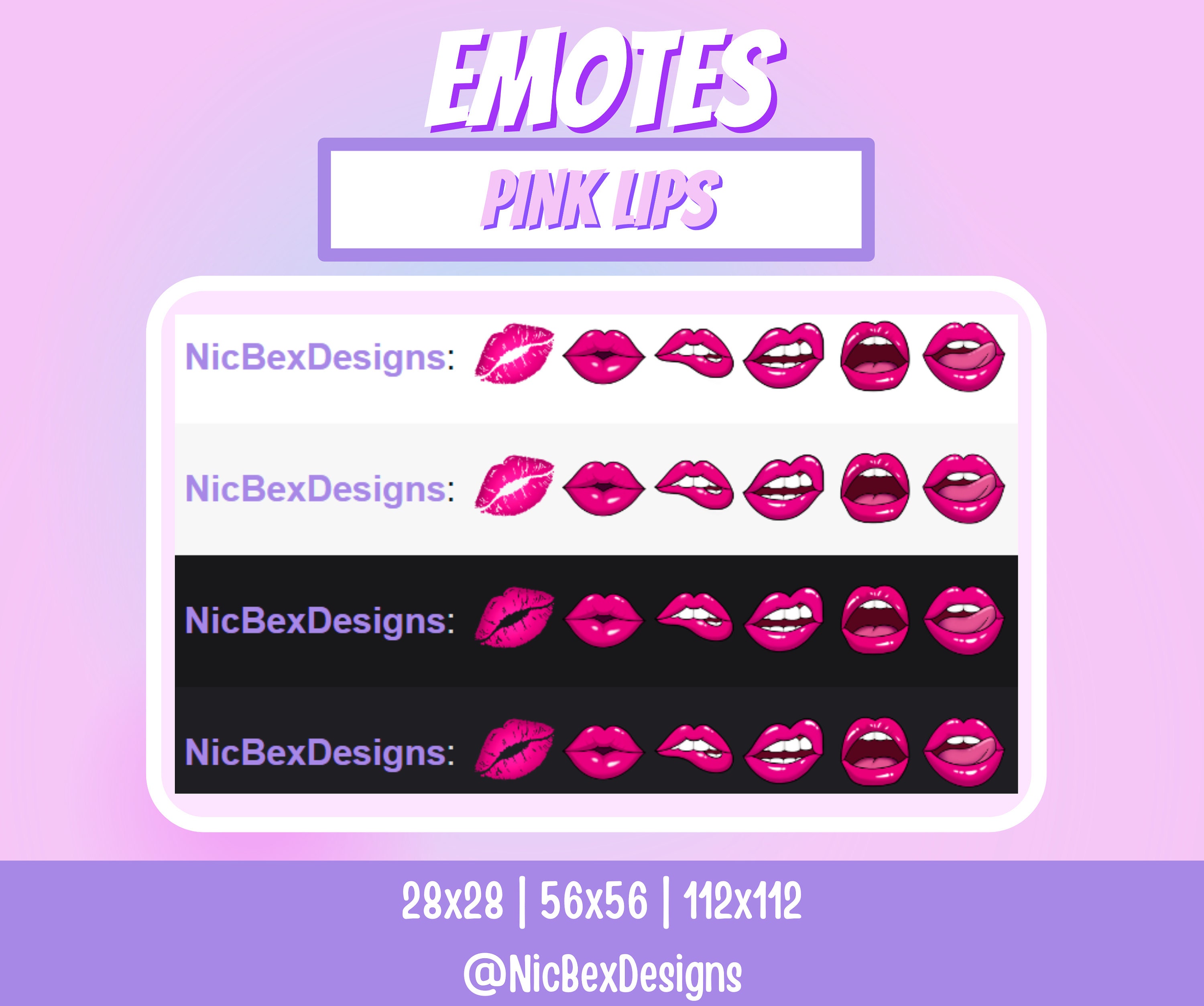 Pink Lips Twitch Sub Badges & Emotes / Bit Badges / Youtube / Twitch