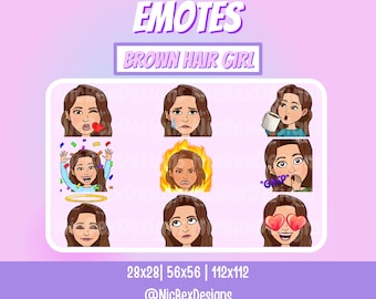 Braunhaarige Mädchen Twitch Emotes / Bit Badges / Streamer / Youtube / Sub Badges / Girl Emotes / Girl Streamer Emotes / Emote Pack / Chibi Girl