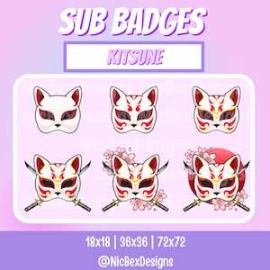 Kitsune Mask Twitch Sub Badges / Bit badges / Youtube / Cheer Badges / Subscriber Badges / Fox Sub Badges / Sub badges / Japanese Badges