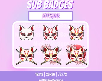 Kitsune Mask Twitch Sub Badges / Bit badges / Youtube / Cheer Badges / Subscriber Badges / Fox Sub Badges / Sub badges / Japanese Badges