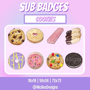 Badges secondaires Twitch Cookie / Badges Bit / Youtube / Badges Cheer/ Badges d'abonné / Kawaii / Badges secondaires Cookie / Badges secondaires / Flux Biscuit