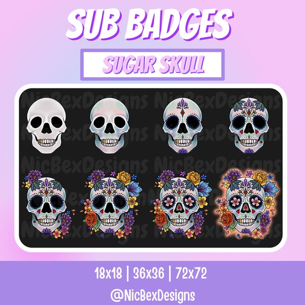 Sugar Skull Twitch Sub Badges / Bit badges / Youtube / Cheer Badges / Subscriber Badges / Skull Sub Badges / Sub badges / Día de los Muertos