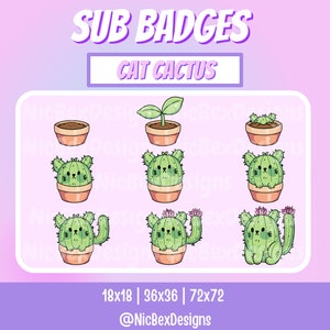 Cat Cactus Twitch Sub Badges / Bit badges / Youtube / Cat Stream Badges / Kawaii / Cat Sub Badges / Cat Vtuber / Cat Streamer / Cottagecore