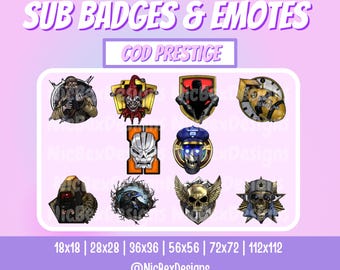 CoD Twitch Sub Badges & Emotes / Warzone Sub Badges / Twitch Stream / Cod Emotes / Prestige Sub Badges / BO6 WZ / War Emotes