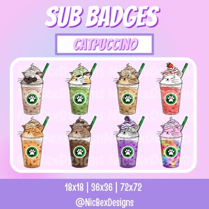 Catpuccino Twitch Sub Badges / Bit badges / Youtube / Cheer Badges/ Subscriber Badges / Kawaii / Cat Sub Badges / Sub badges / Cat Coffee
