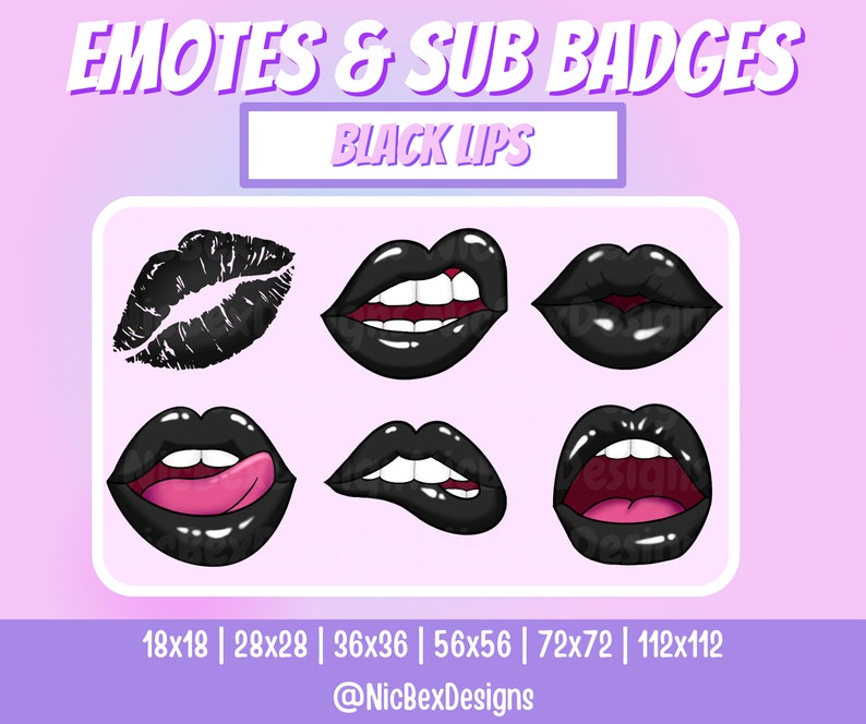Black Lips Twitch Sub Badges & Emotes / Bit Badges / Youtube / Twitch Emotes / Sub Badges / Lip