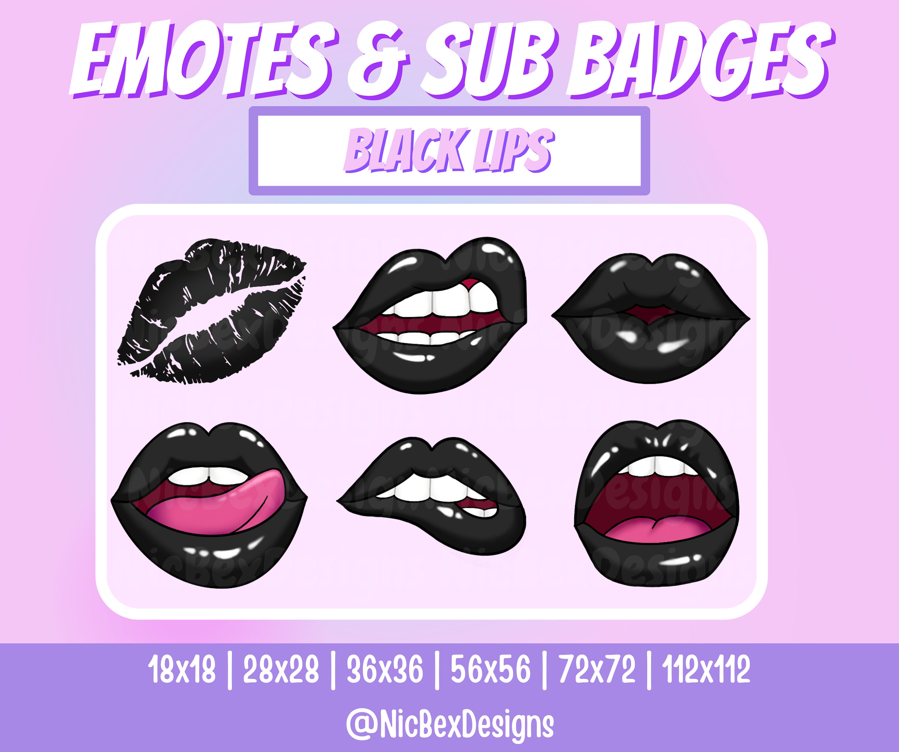 Black Lips Twitch Sub Badges & Emotes / Bit Badges / Youtube / Twitch