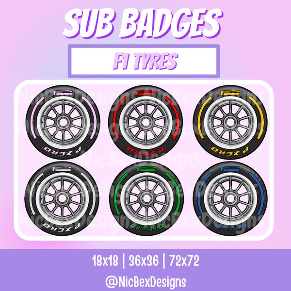 F1 Rennreifen Twitch Sub Badges / Streamer / Youtube / Cheer Badges / Abonnenten Badges / F1 Sub Badges / Formel 1 / Reifen / F1 23 Stream