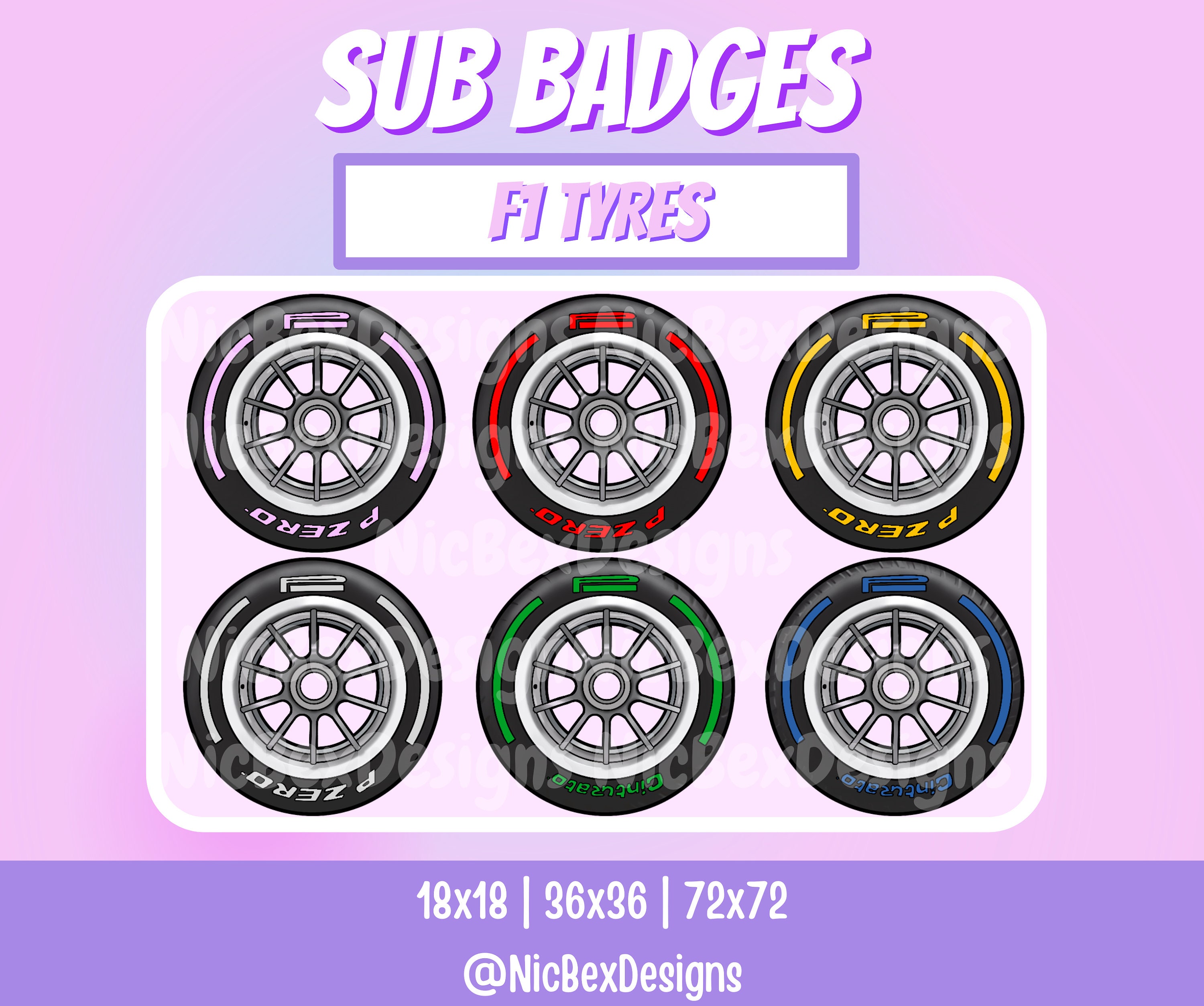 F1 Racing Tyre Twitch Sub Badges / Streamer / Youtube / Cheer