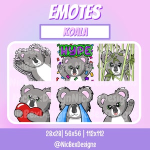 Koala Twitch Emotes / Bit badges / Streamer / Youtube / Twitch Emotes / Sub Badges / Koala Emotes / Koala Bear Emotes / Hype Emote / Lurk