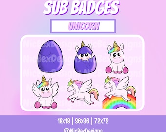 Insignias de Unicornio Twitch Sub / Insignias de Bits / Youtube / Insignias de Alegría / Insignias de Suscriptor / Kawaii / Insignias de Unicornio Sub / Insignias de Sub / Insignias de Bebé