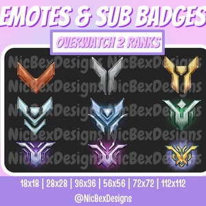 Overwatch 2 Rank Twitch Sub Badges & Emotes / Bit badges / Streamer / Cheer Badges/ Overwatch Badges / Overwatch Ranked Sub Badges / OW2