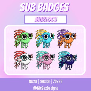 Murloc Twitch Sub Badges / Bit badges / Streamer / Youtube/Cheer Badges/ WoW Sub Badges / Kawaii / World of Warcraft Sub Badges / WoW Stream