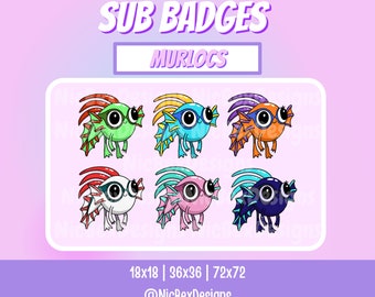Murloc Twitch Sub Badges / Bit badges / Streamer / Youtube/Cheer Badges/ WoW Sub Badges / Kawaii / World of Warcraft Sub Badges / WoW Stream