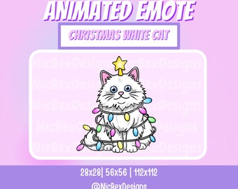 Christmas White Cat Twitch Animated Emote / Streamer / Youtube / Cat Animated Emote / Cats / Christmas Cat Emote / Animated Twitch Emote
