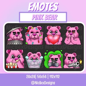 Pink Bear Twitch Emotes / Streamer / Youtube / Bear Stream Emotes / Cute Bear Emotes / Teddy Emotes / Pink Teddy Emotes / Pink Bear Emote