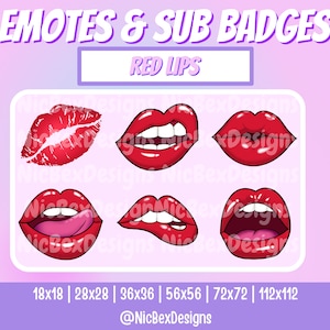 Red Lips Twitch Sub Badges & Emotes / Bit badges / Youtube / Twitch Emotes / Sub Badges / Red Lips Sub Badges / Lips Emotes / Kiss / Smile