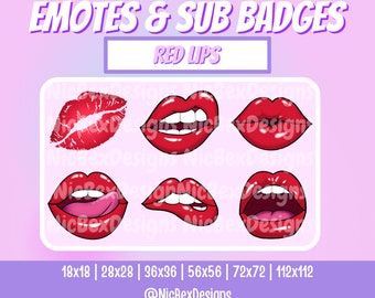 Red Lips Twitch Sub Badges & Emotes / Bit badges / Youtube / Twitch Emotes / Sub Badges / Red Lips Sub Badges / Lips Emotes / Kiss / Smile