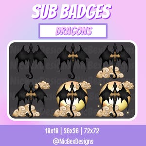 6 Dragon Sub badges that I designed for use on streaming platforms like Twitch, Kick, Discord and Youtube. Romantasy Sub badges. Booktok emotes. Fantasy emotes. Gold dragon emote. Black dragon emote. gold dragon sub badges, Black Dragon sub badges. Fantasy Sub badges. Book Sub badges, book emotes, bookclub emotes, book club sub badges