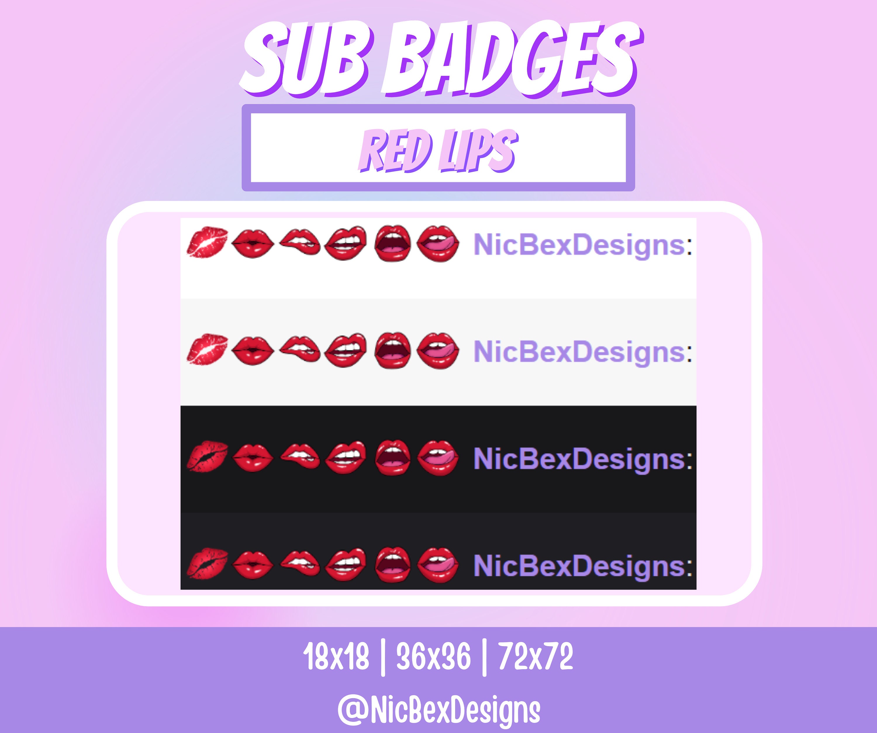 Red Lips Twitch Sub Badges & Emotes / Bit Badges / Youtube / Twitch Emotes / Sub Badges / Red