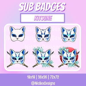 Kitsune Mask Twitch Sub Badges / Stream badges / Youtube / Vtuber / Subscriber Badges / Fox Sub Badges / Sub badges / Japanese Badges / Oni