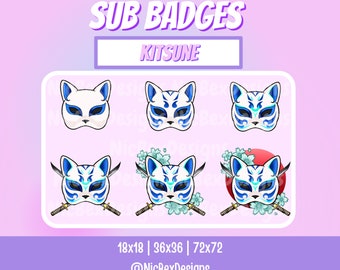 Kitsune Mask Twitch Sub Badge / Stream badge / Youtube / Vtuber / Badge degli iscritti / Fox Sub Badge / Sub badge / Badge giapponesi / Oni
