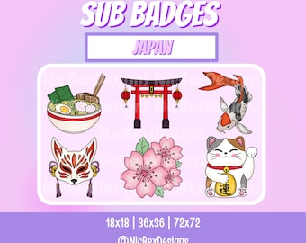 Japanese Twitch Sub Badges / Bit badges / Youtube / Cheer Badges / Subscriber Badges / Fox Sub Badges / Sub badges / Japanese Badges /Sakura