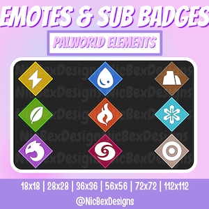 Palworld Twitch Sub Badges & Emotes / Bit badges /  Palworld Elements / Youtube / Twitch Emotes / Palworld Sub Badges / Palworld Emotes Kick