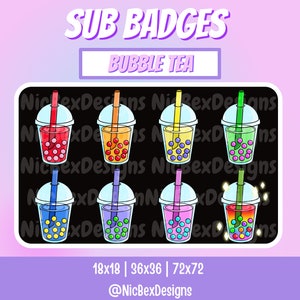 Bubble Tea Twitch Sub Badges / Bit badges / Youtube / Cheer Badges / Subscribe Badges / Kawaii / Boba Sub Badges / Sub badges / Tea Stream