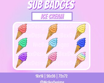Ice Cream Twitch Sub Badges / Bit badges / Youtube / Cheer Badges/ Subscriber Badges / Kawaii / Ice Cream Sub Badges / Sub badges / Popsicle