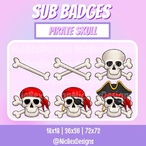 Pirate Skull Twitch Sub Badges / Streamer / Youtube / Cheer Badges / Subscriber Badges / Pirate Sub Badges / Skull Sub Badges / Bit Badges